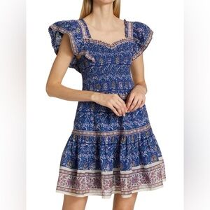 Sea New York Rosita Smocked Mini Dress Cotton Printed Short Size Large